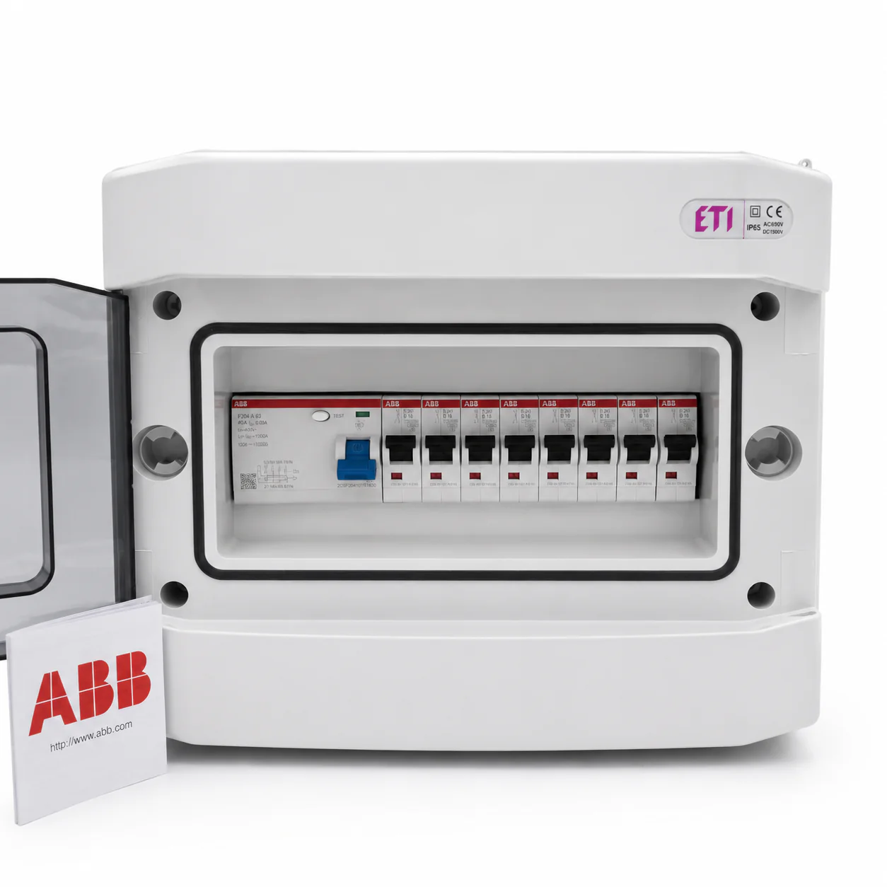 Aufputzverteiler IP65 bestückt - ABB FI + ABB B16 / C16 - inkl. Phasenschiene & N/PE-Klemme - Image 4