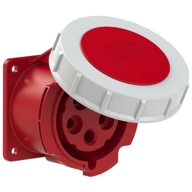 CEE-Anbaudose 16A, 5-polig, 400V, 6h, IP67, gerade, FL 75x75, LM 60x60 mit Flanschdichtung, PCE 3152-6