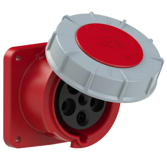 CEE-Anbaudose 63A, 5-polig, 400V, 6h, IP67, gerade, FL 100x100, mit Flanschdichtung, PCE 335-6