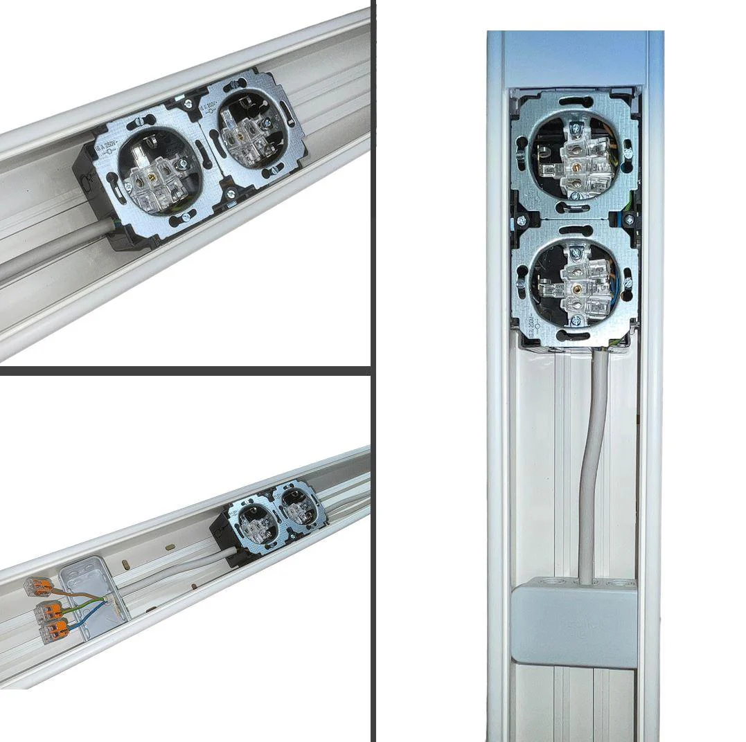 Gewiss Brüstungskanal mit 2x Steckdosen und Wago-Anschlussbox | 70x100x1000 mm | Komplett vorverdrahtet & anschlussbreit - Image 6