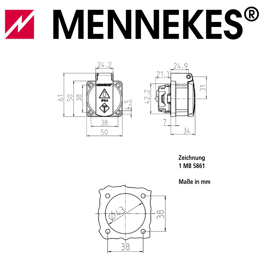 MENNEKES Anbausteckdose Schuko 16A 230V IP54 für mobile Verteiler - verschiedene Farben - Image 4