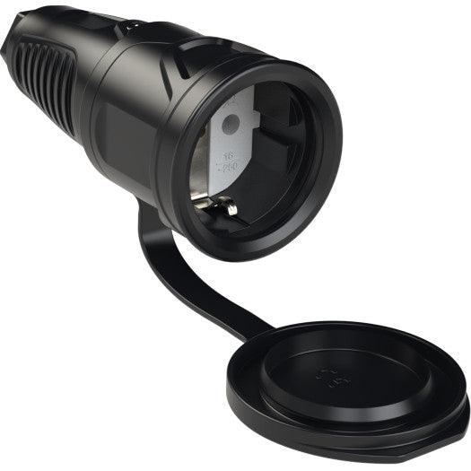 PCE Taurus-Vollgummi-Schuko-Kupplung IP54, Schwarz, Deckel am Band - verschiedene Typen - Image 2