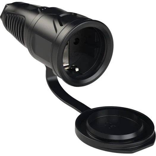 PCE Taurus-Vollgummi-Schuko-Kupplung IP54, Schwarz, Deckel am Band - verschiedene Typen - Image 3