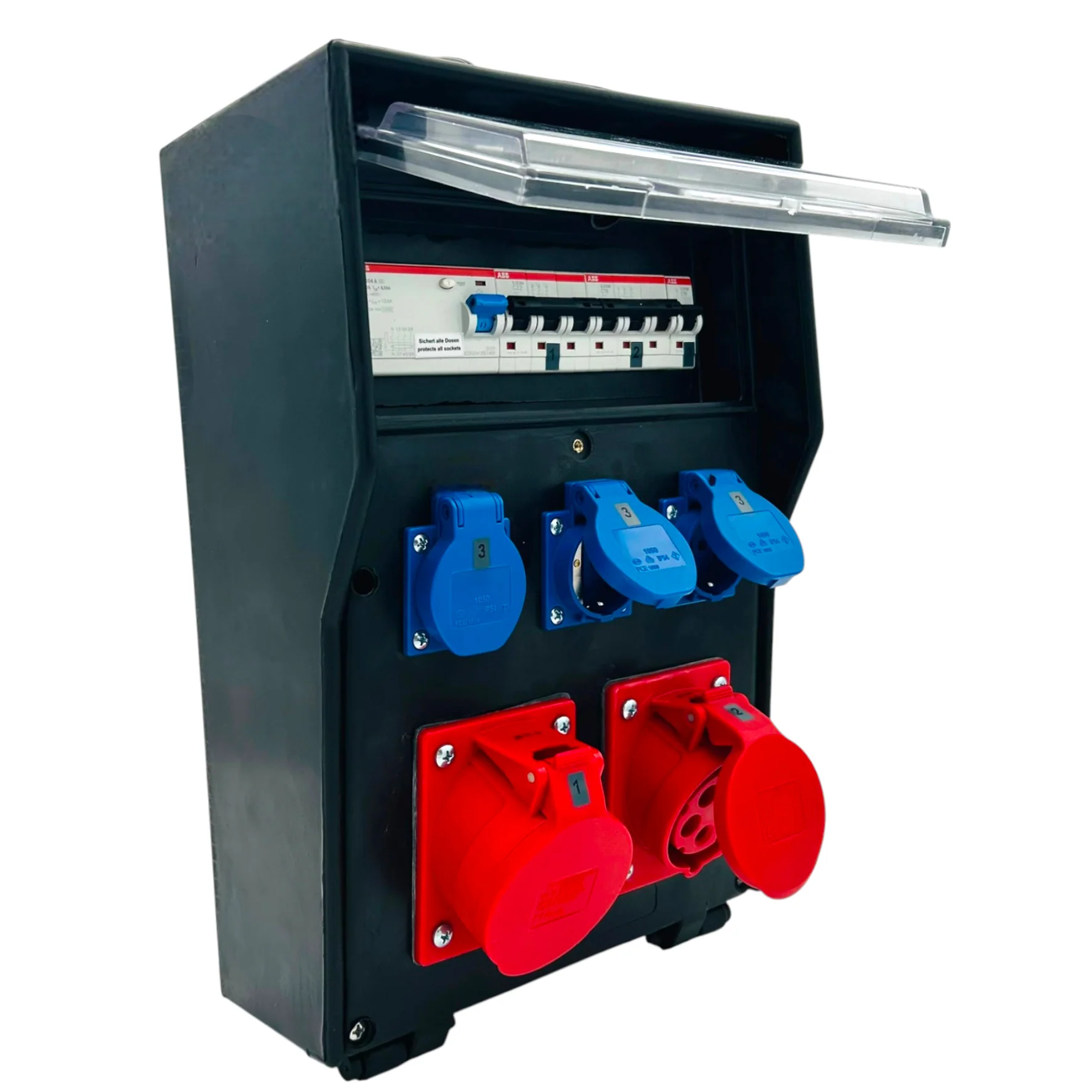 SANOS Vollgummiverteiler ABB/PCE - 1x CEE 32A 1x CEE 16A und 3x Schukodosen mit FI | SAN024 - Image 2