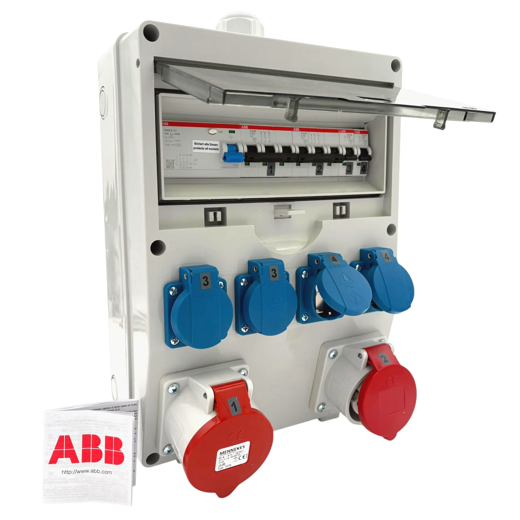 SANOS Wandverteiler ABB/Mennekes - 1x CEE 32A 1x CEE 16A und 4x Schukodosen mit FI | SAN014 - Image 2