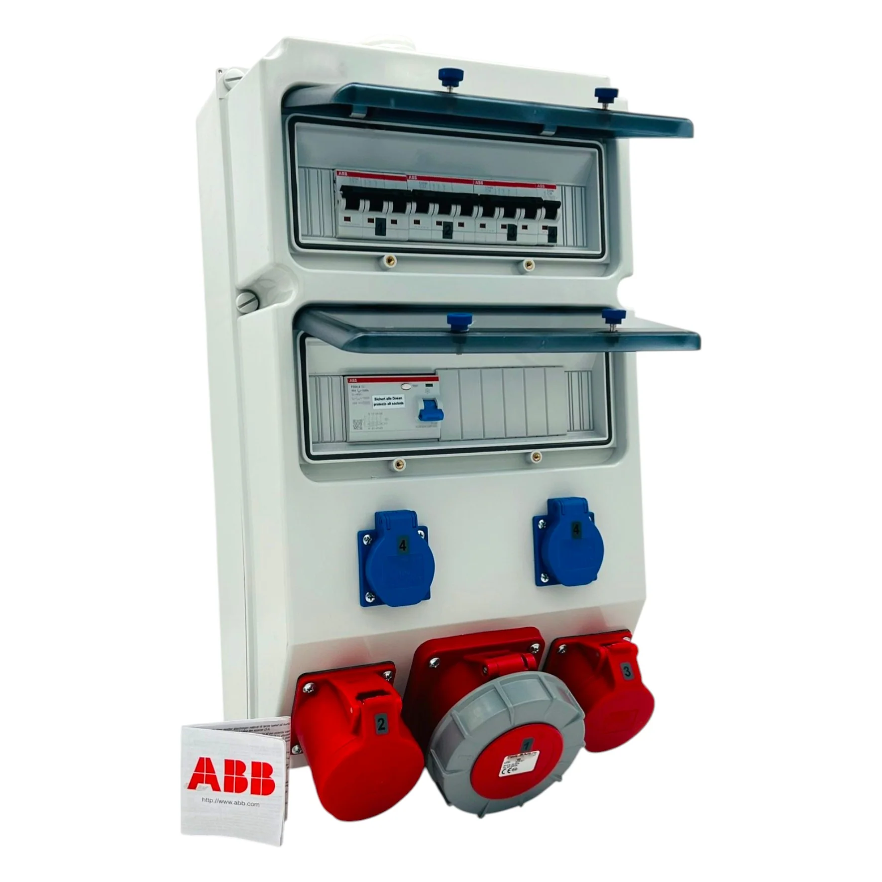 SANOS Wandverteiler ABB/PCE - 1x CEE 63A 1x CEE 32A 1x CEE 16A und 2x Schukodose mit FI | SAN036 - Image 2
