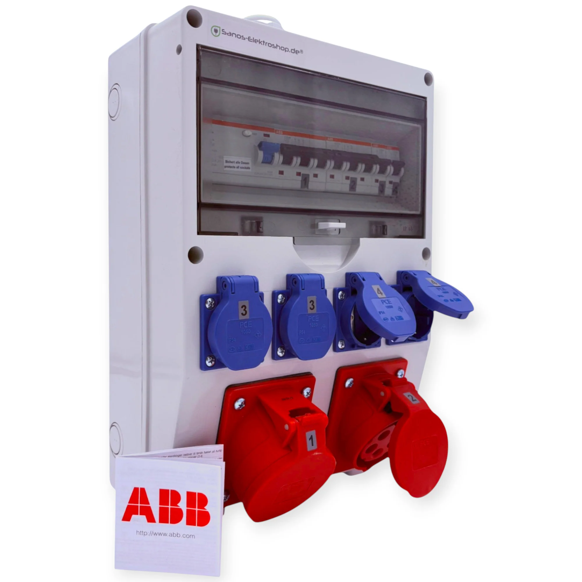 SANOS Wandverteiler ABB/PCE - 2x CEE 16A und 4x Schukodosen mit FI | paarweise gesichert | SAN002 - Image 2