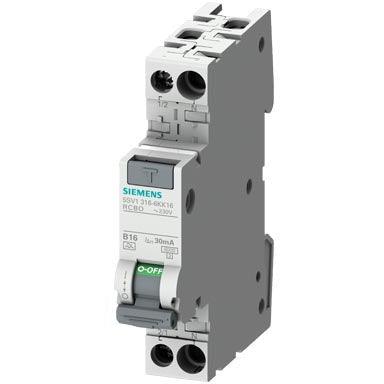 SIEMENS FI/LS-Schalter KOMPAKT, 1P+N, 6kA, B16 30mA Typ A - 5SV13166KK16