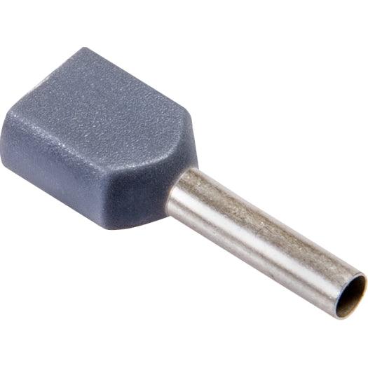 Twin-Aderendhülsen 2x0,75 qmm, grau DIN 46 228, 100 Stück