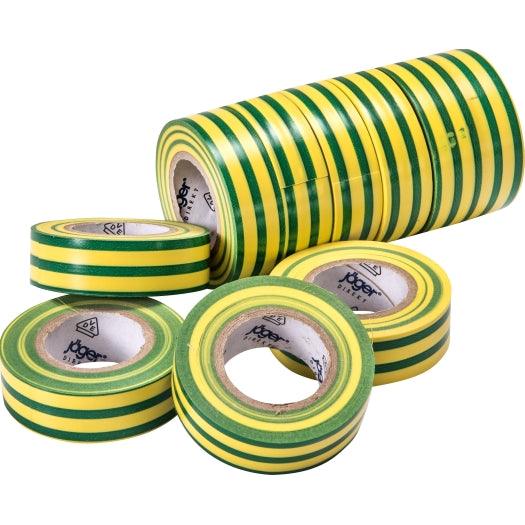VDE-PVC-Isolierband, grün-gelb, Stärke = 0,15mm, Breite = 15mm, 10m Länge, 10 Stück