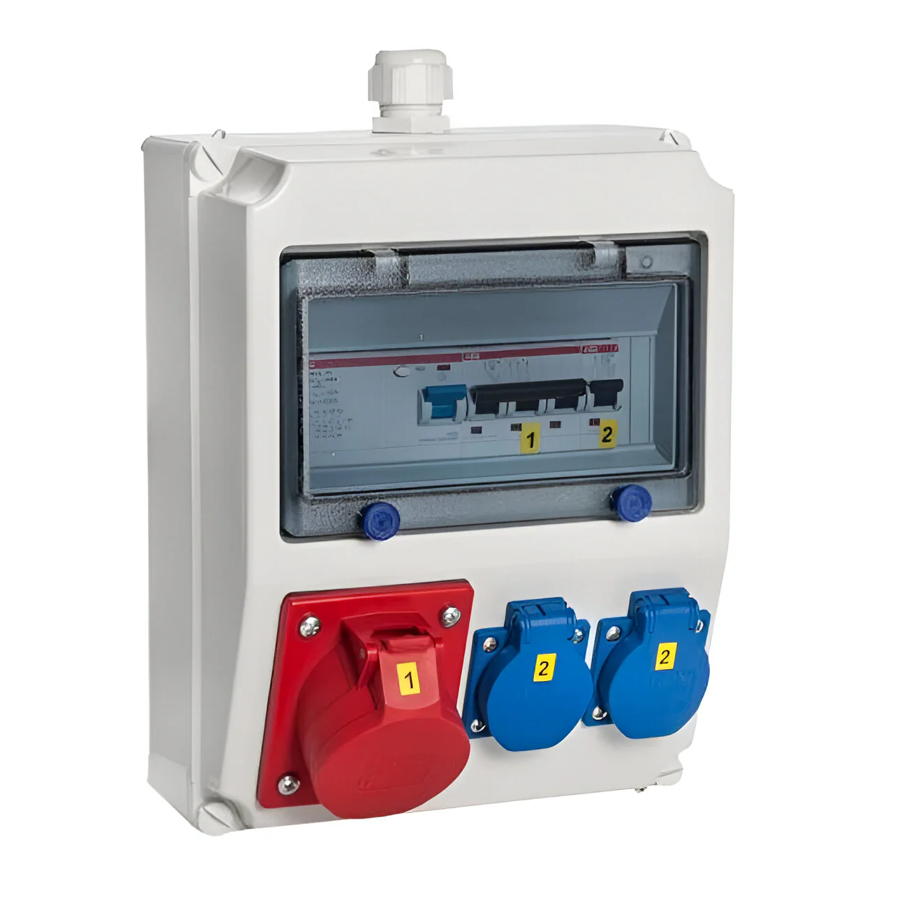SANOS Wandverteiler ABB/PCE - 1x CEE 16A und 2x Schukodosen mit FI | SAN007